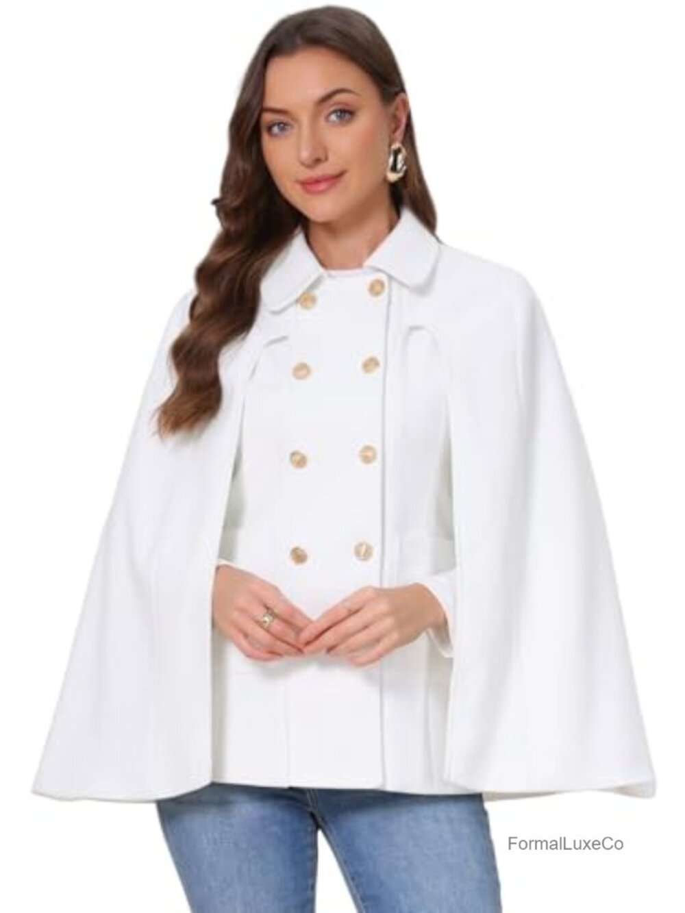 Cape Coat Winter Vintage Double Breasted Cloak Outerwear Polyester Tencel